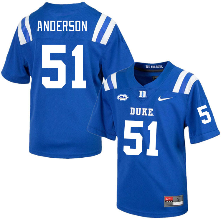 Men #51 David Anderson Duke Blue Devils College Football Jerseys Stitched Sale-Royal